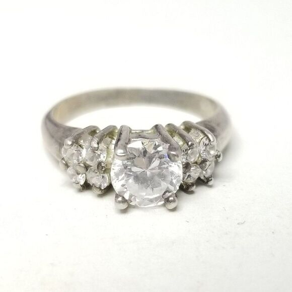 Vintage Sterling Silver Sparkly Rhinestone Cluster Ring, Size 7 Band, Estate - Picture 1 of 10